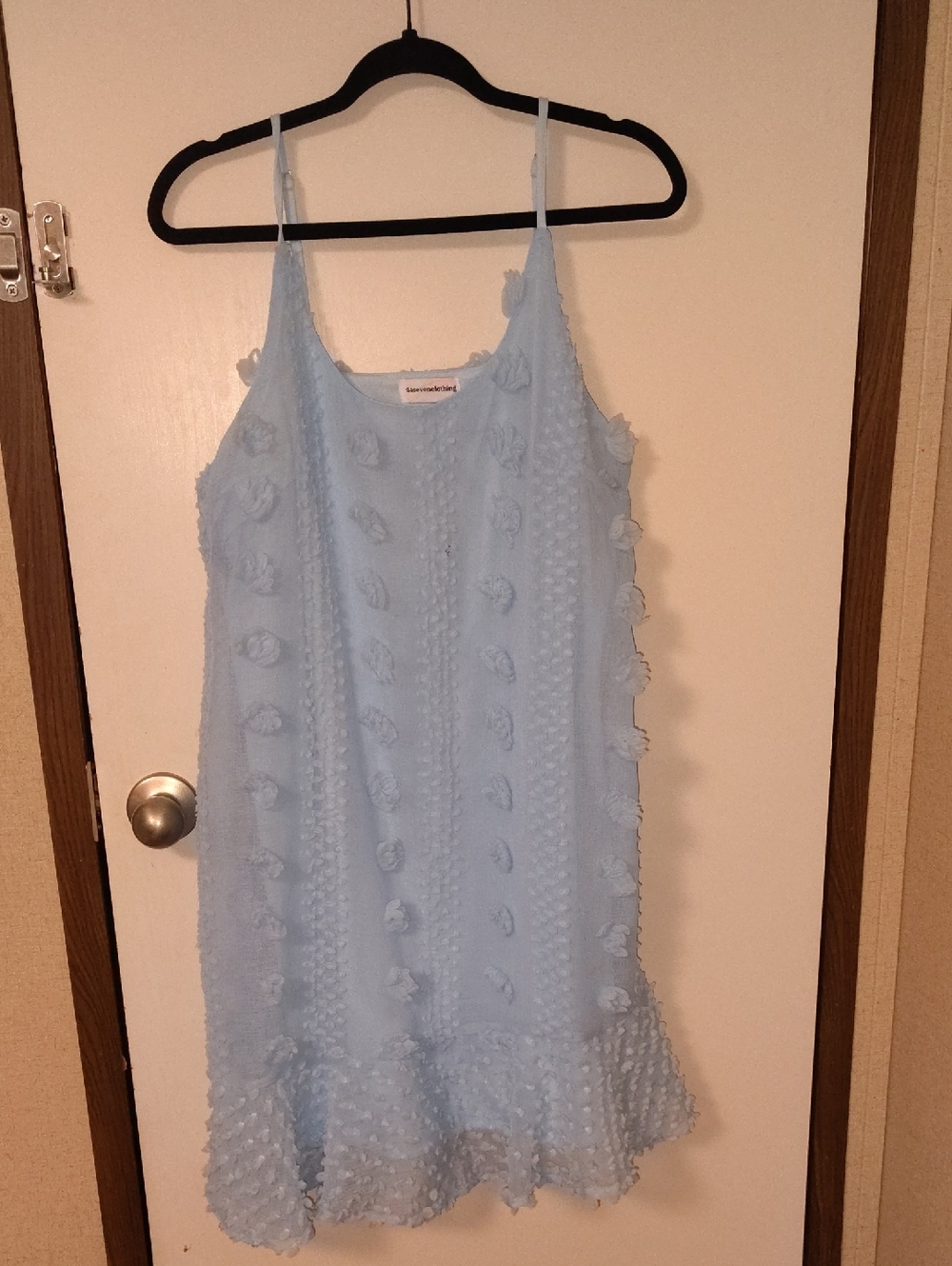 Light Blue Textured Slip Dress with Ruffle Hem